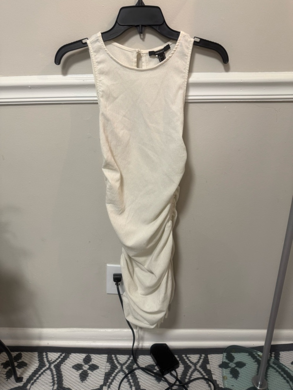 Forever 21 Cream Sleeveless Ruched Midi Dress